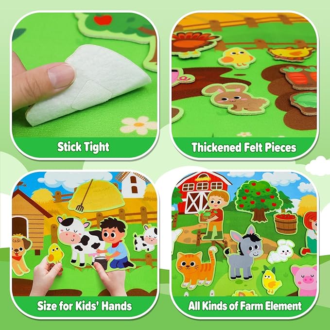 Ensemble de storyboard en feutre d'animaux de la ferme colorés avec tableau interactif de 3,5 pieds, 38 pièces, pour garçons et filles âgés de 2 à 4 ans 
