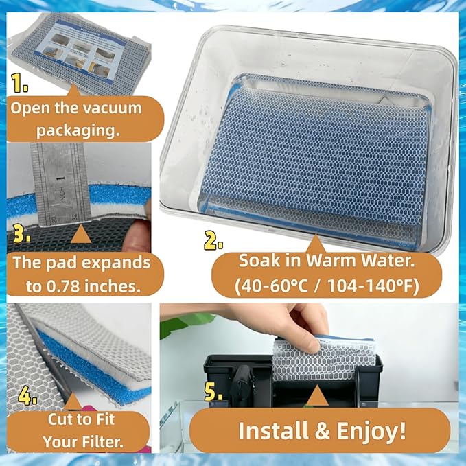 Garniture adaptée à l'éponge filtrante d'aquarium non tissée à 8 couches, fibre ES, géométrie